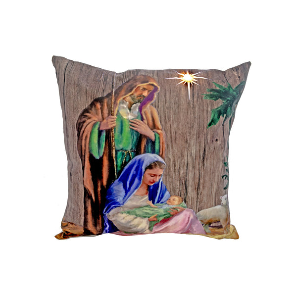 Led Velvet Cushion (Nativity Scene) (18 X 18) - Set of 2