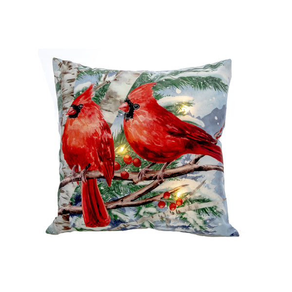 Led Velvet Cushion (Two Cardinals) (18 X 18) - Set of 2