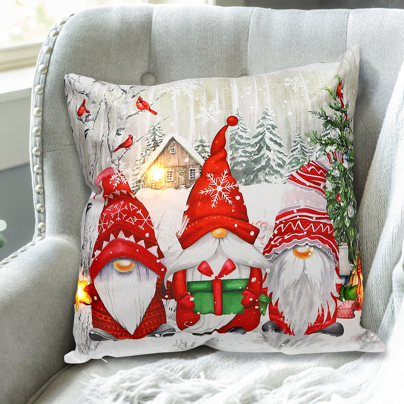 Christmas Led Velvet Cushion Triple Gnome 18X18 - Set of 2