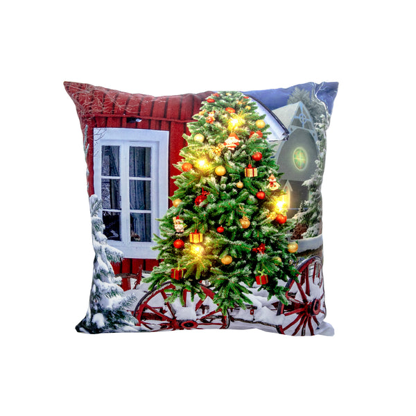 Led Velvet Cushion (Christmas Tree On Wagon) (18 X 18) - Set of 2