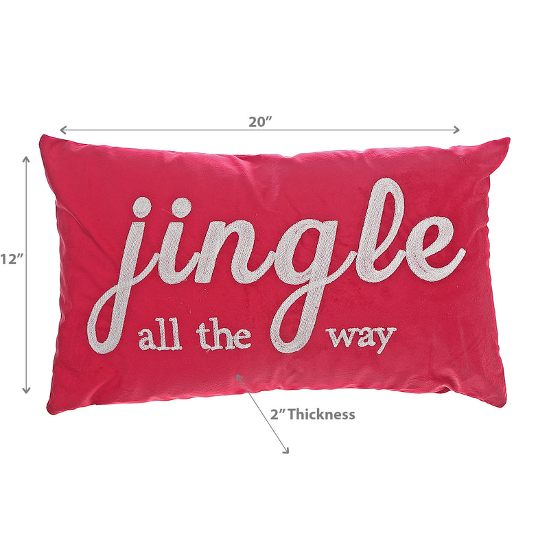 Christmas Velvet Embroidered Cushion Red Jingle 20X12 - Set of 2