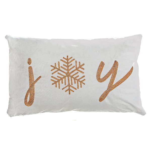 Christmas Velvet Embroidered Cushion White Joy 20X12 - Set of 2