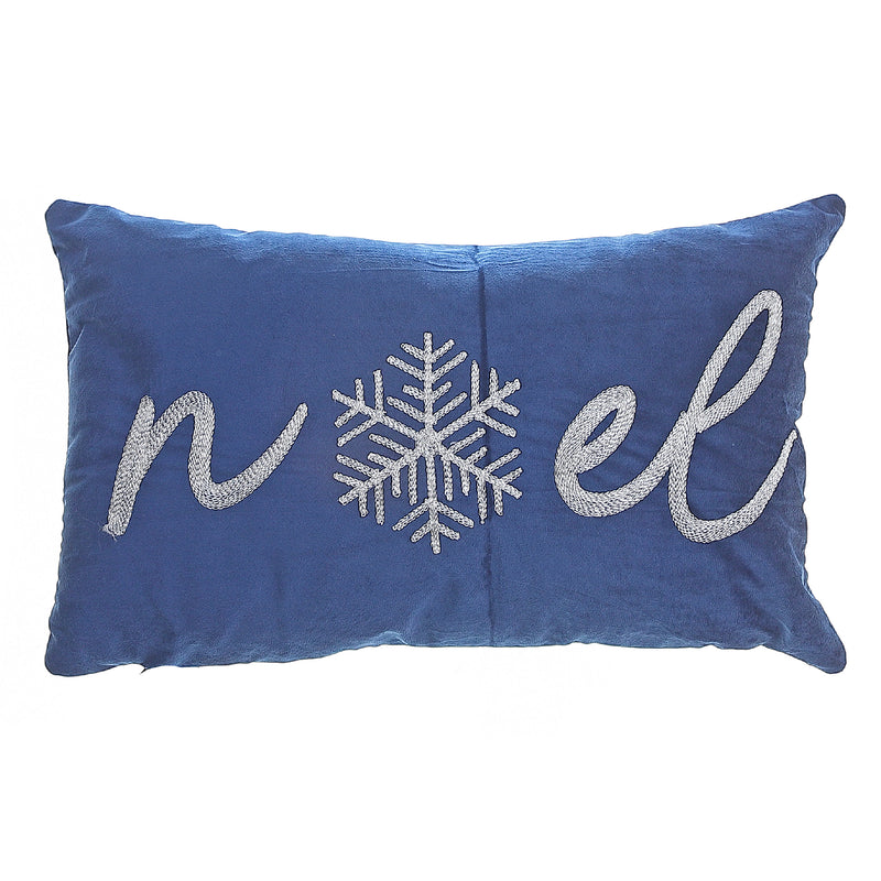 Christmas Velvet Embroidered Cushion Blue Noel 20X12 - Set of 2