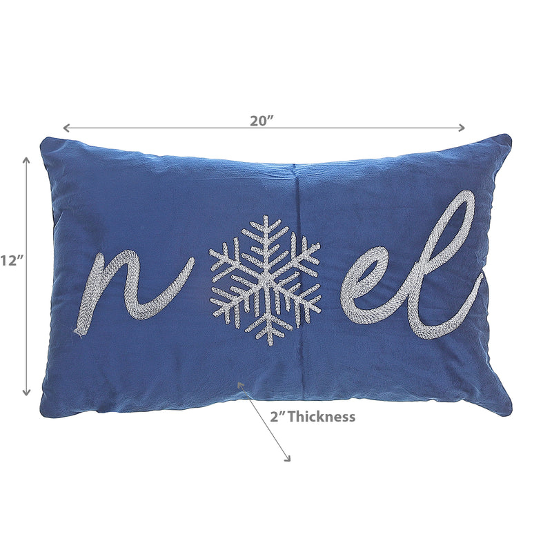 Christmas Velvet Embroidered Cushion Blue Noel 20X12 - Set of 2