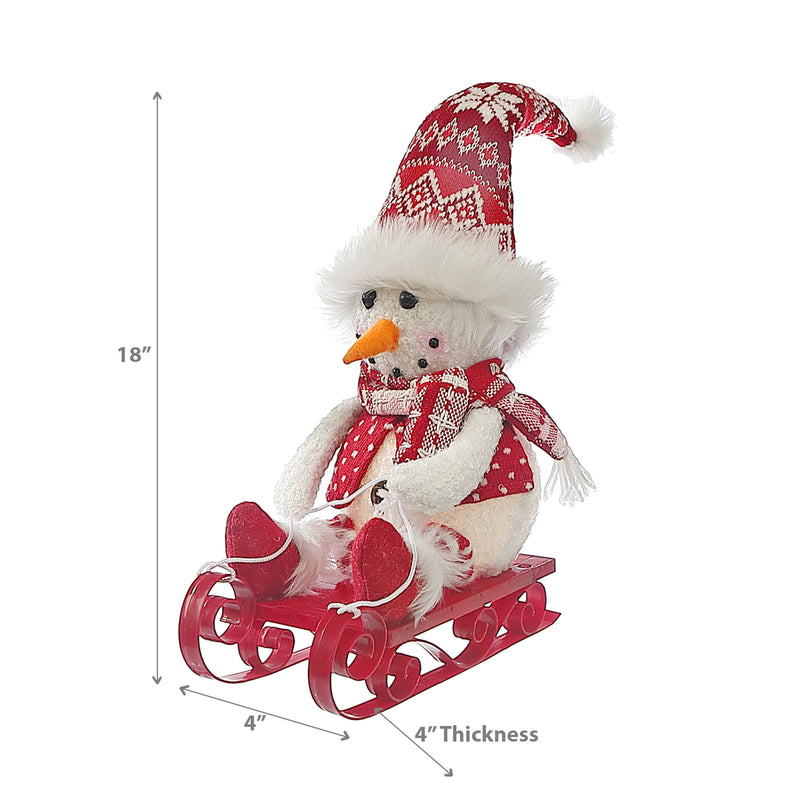 Christmas Led Red Toque Snowman On Sled