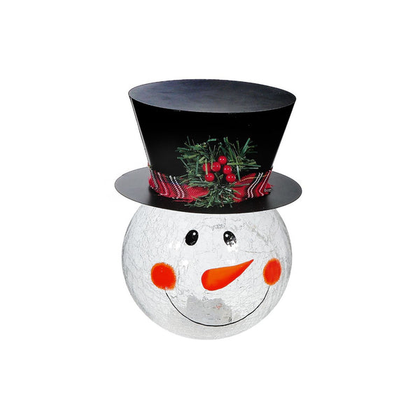Crackled Glass Snowman With Led (Large)