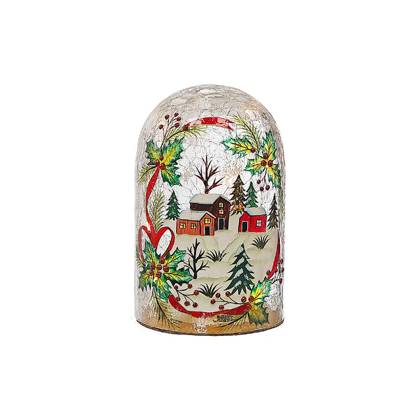 Christmas Crackled Glass Dome With Led Winter Village
