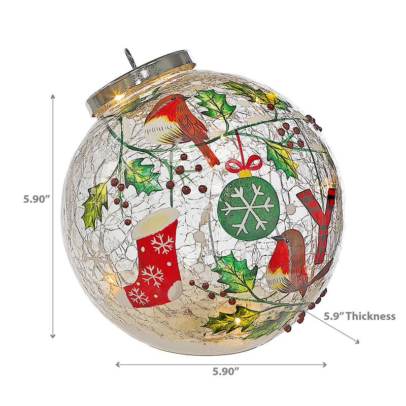 Christmas Led Crackled Glass Ornament Decor Joy