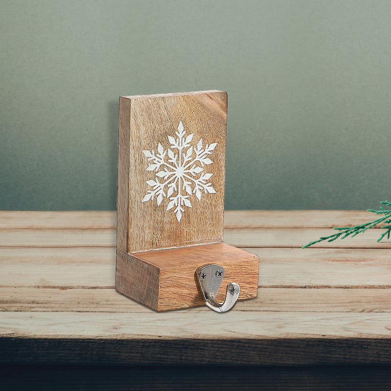 Christmas Etched Wood Stocking Holder Snowflake