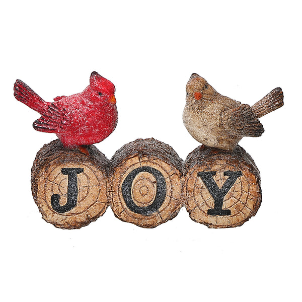 Christmas Polyresin Birds On Log Joy