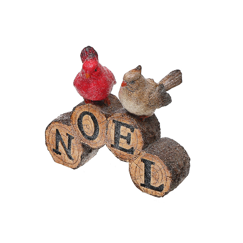 Christmas Polyresin Birds On Log Noel