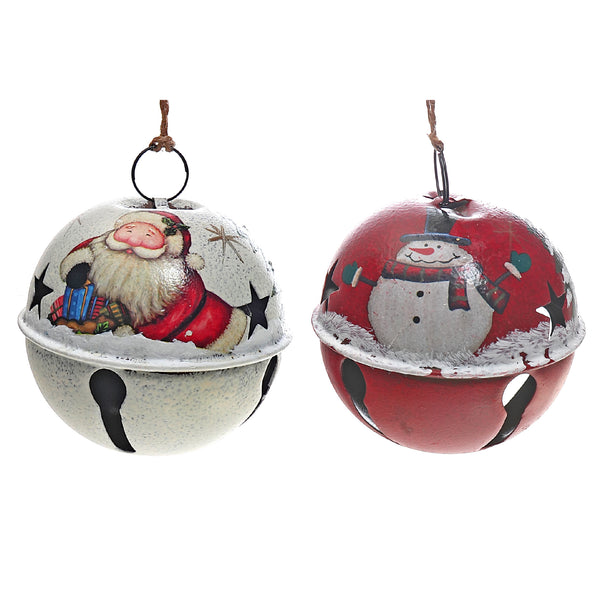 Metal Jingle Bell Ornament (Snowman/Santa) (Asstd) - Set of 6