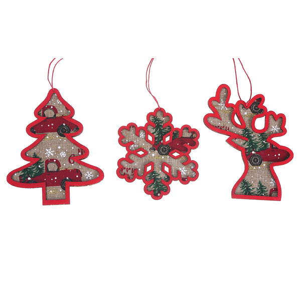 Red Truck With Tree Print Shaped Ornaments (Asstd) - Set of 12