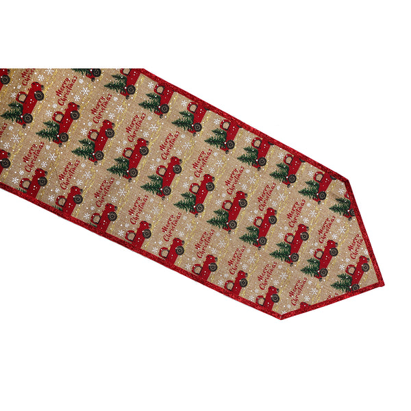 Red Truck With Tree Print Polyester Table Runner