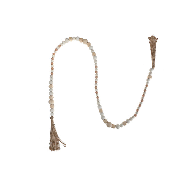 Wood Beaded Garland With Tassels (Natural)