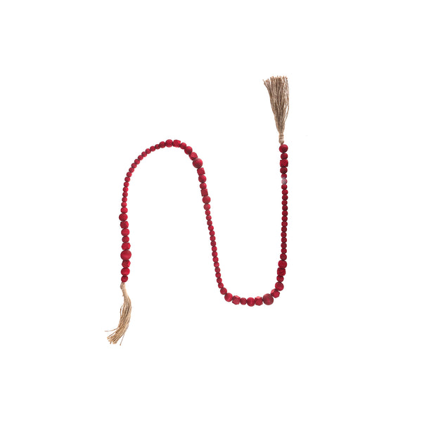 Wood Beaded Garland With Tassels (Red)
