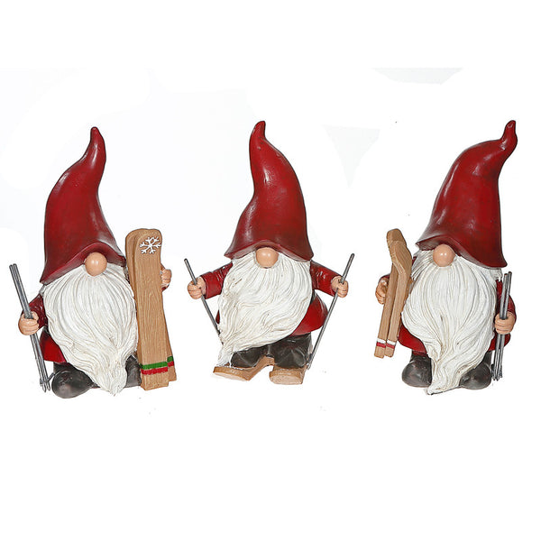 Polyresin Red Gnome Skiing (Asstd) - Set of 2