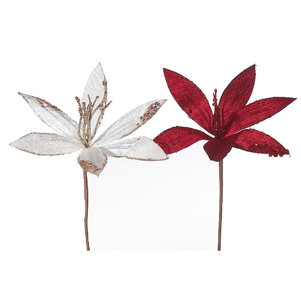 Christmas Sequined Poinsettia Pick  - Set of 6