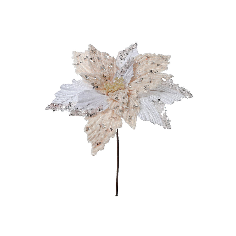 Christmas Furry Poinsettia Pick With Shiny Snowflake - Set of 6