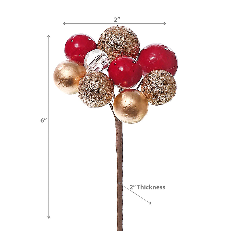 Christmas Red And Gold Berries Pick - Set of 6