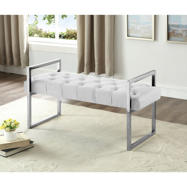 Imperial Tufted Bench With Silver Stand (Beige)