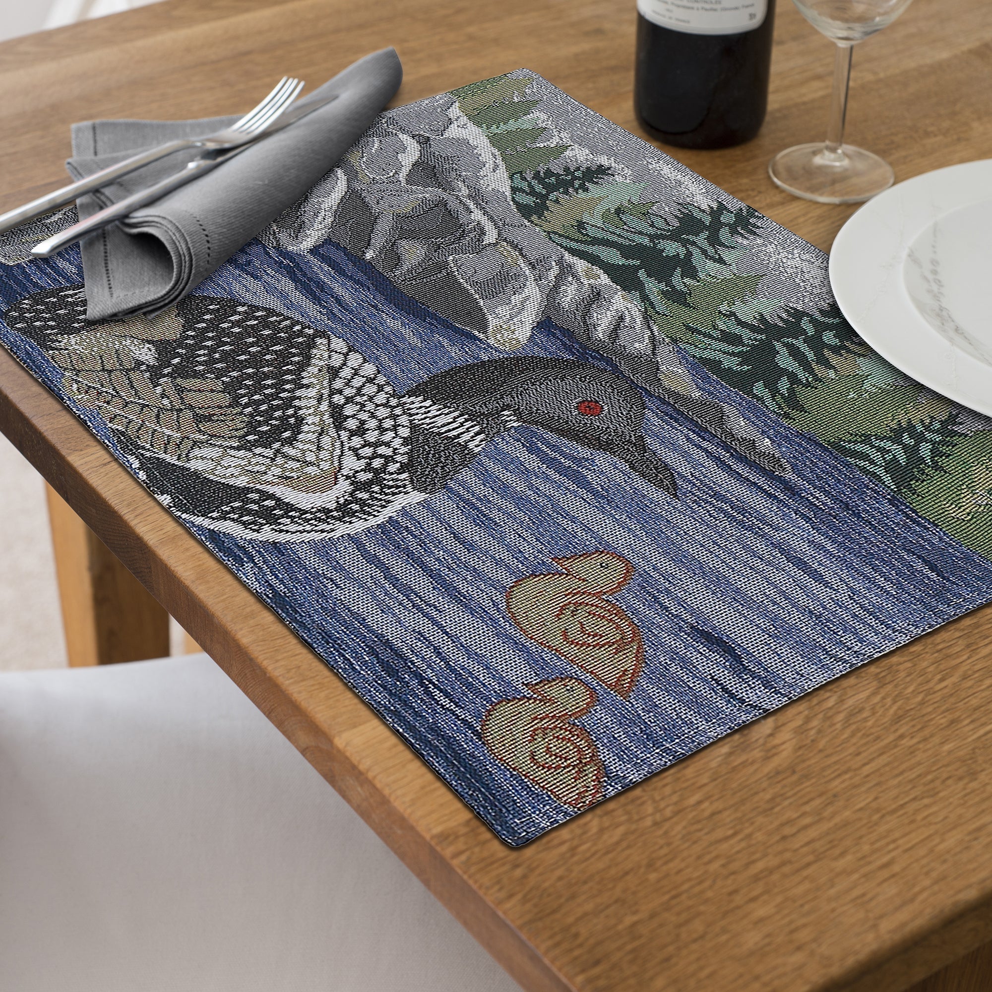 Loon Tapestry Placemat 13 x 18, Wildlife Cabin Decor, Rustic Cottage Dining Table Mat, Lodge Kitchen Accent, Set of 12