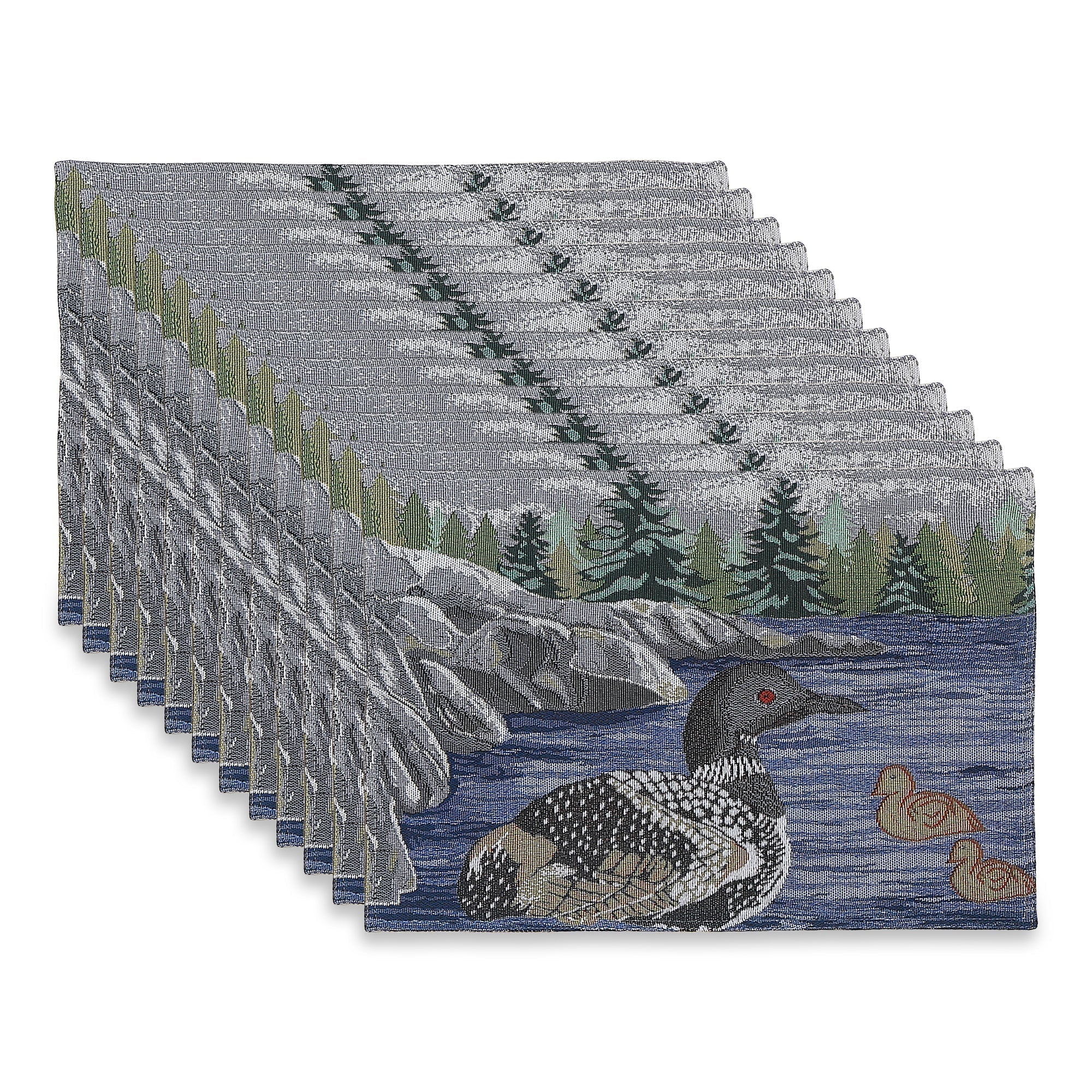 Loon Tapestry Placemat 13 x 18, Wildlife Cabin Decor, Rustic Cottage Dining Table Mat, Lodge Kitchen Accent, Set of 12