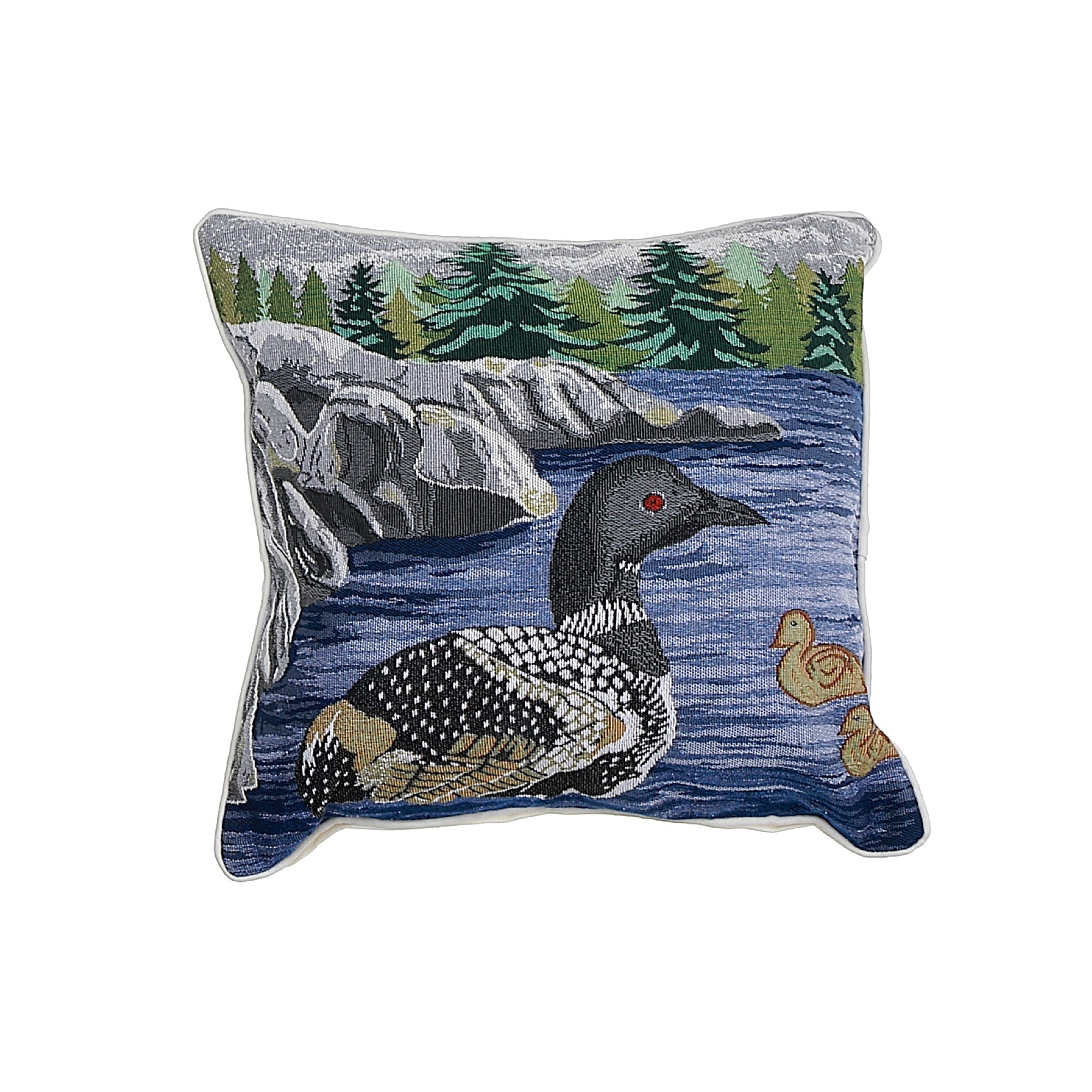 Tapestry Cushion Loon 18 X 18" Set Of 2, Loon Tapestry Throw Pillow 18 X 18", Decorative Woven Cushion, Cabin Style Home Accent