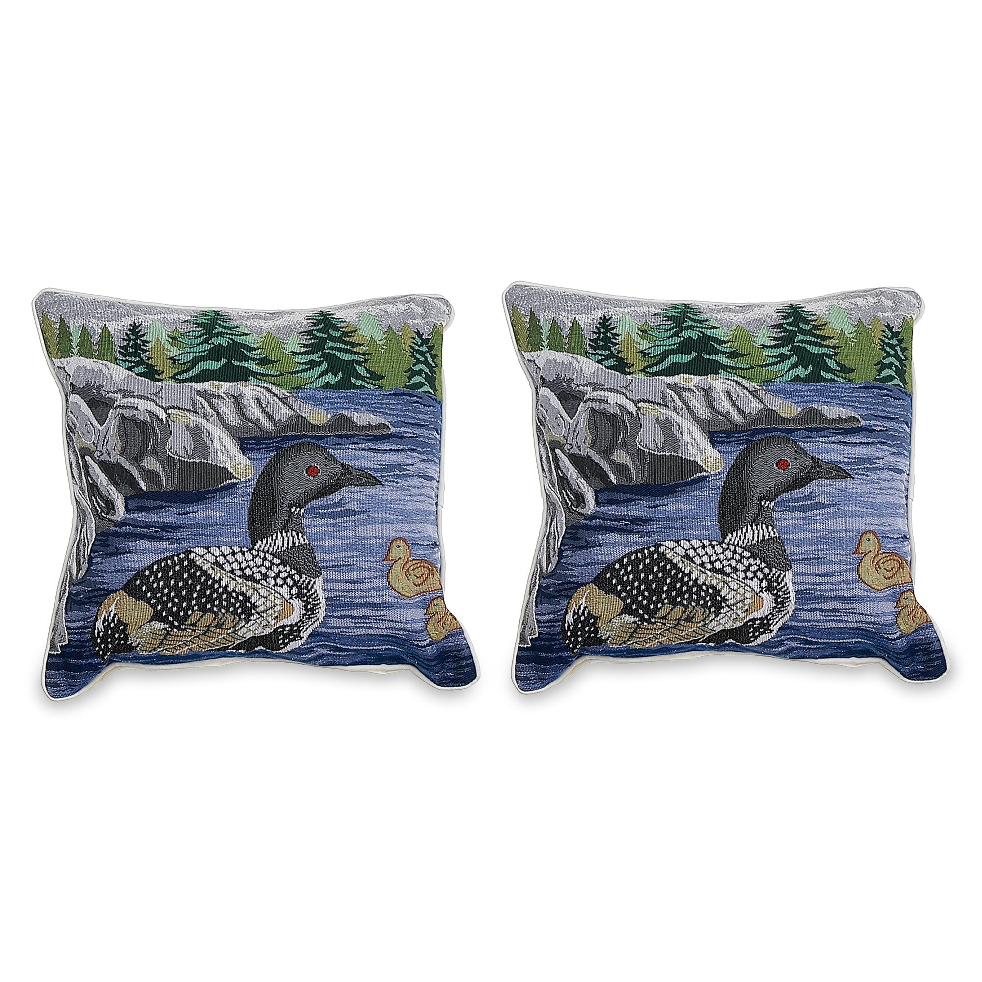 Tapestry Cushion Loon 18 X 18" Set Of 2, Loon Tapestry Throw Pillow 18 X 18", Decorative Woven Cushion, Cabin Style Home Accent