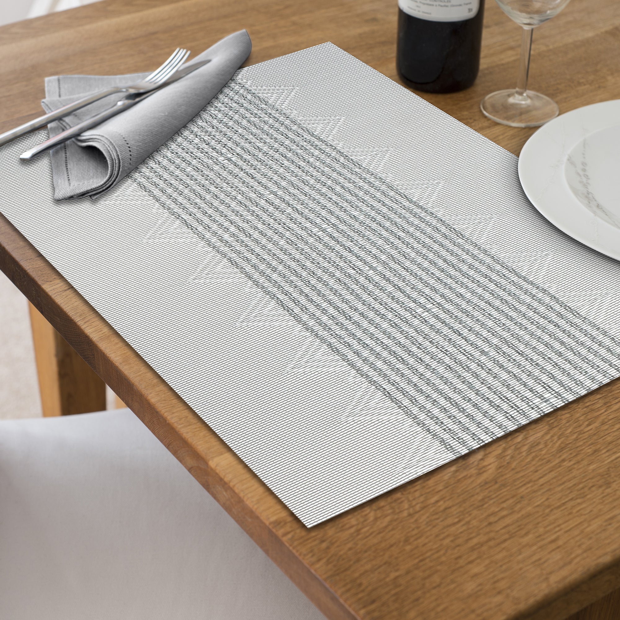 Vinyl Placemat Diamond Band Silver Set Of 12, Dining Table Decor, Kitchen Accessory