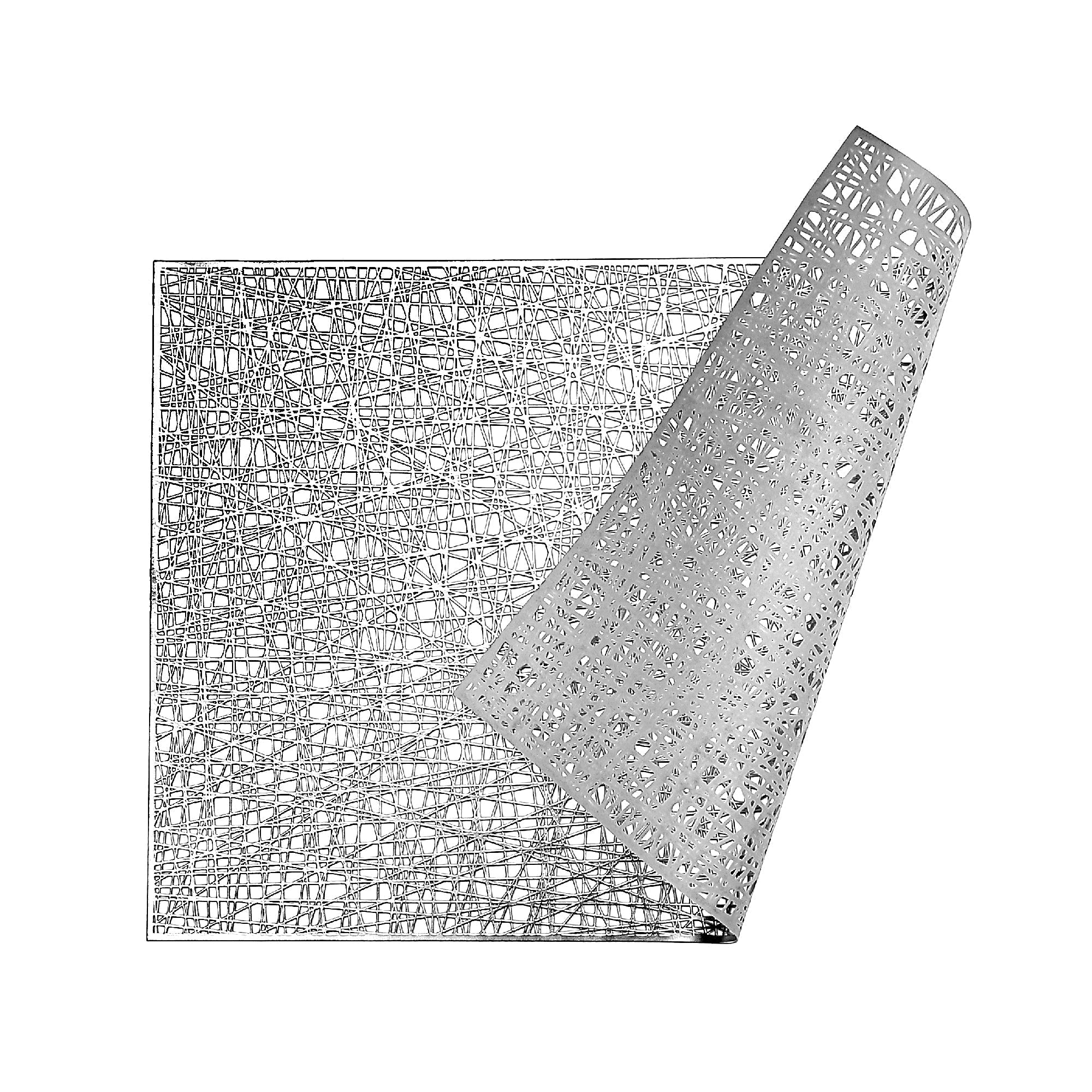 Metallic Laser Cut PVC Placemat Sisal Silver Set Of 12, Dining Table Decor, Kitchen Accessory