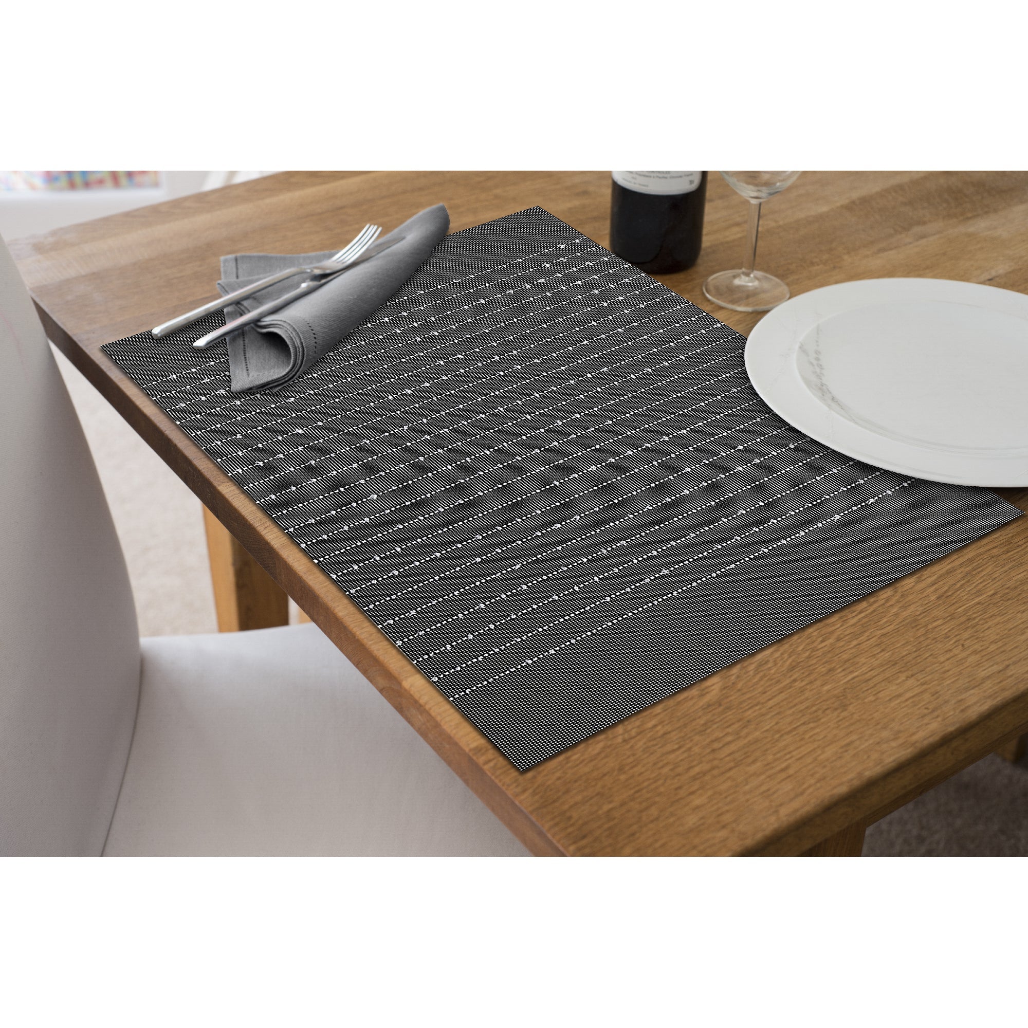 Vinyl Cotton Placemat Pinstripe Black Set Of 12, Modern Table Decor, Dining Table Accessories