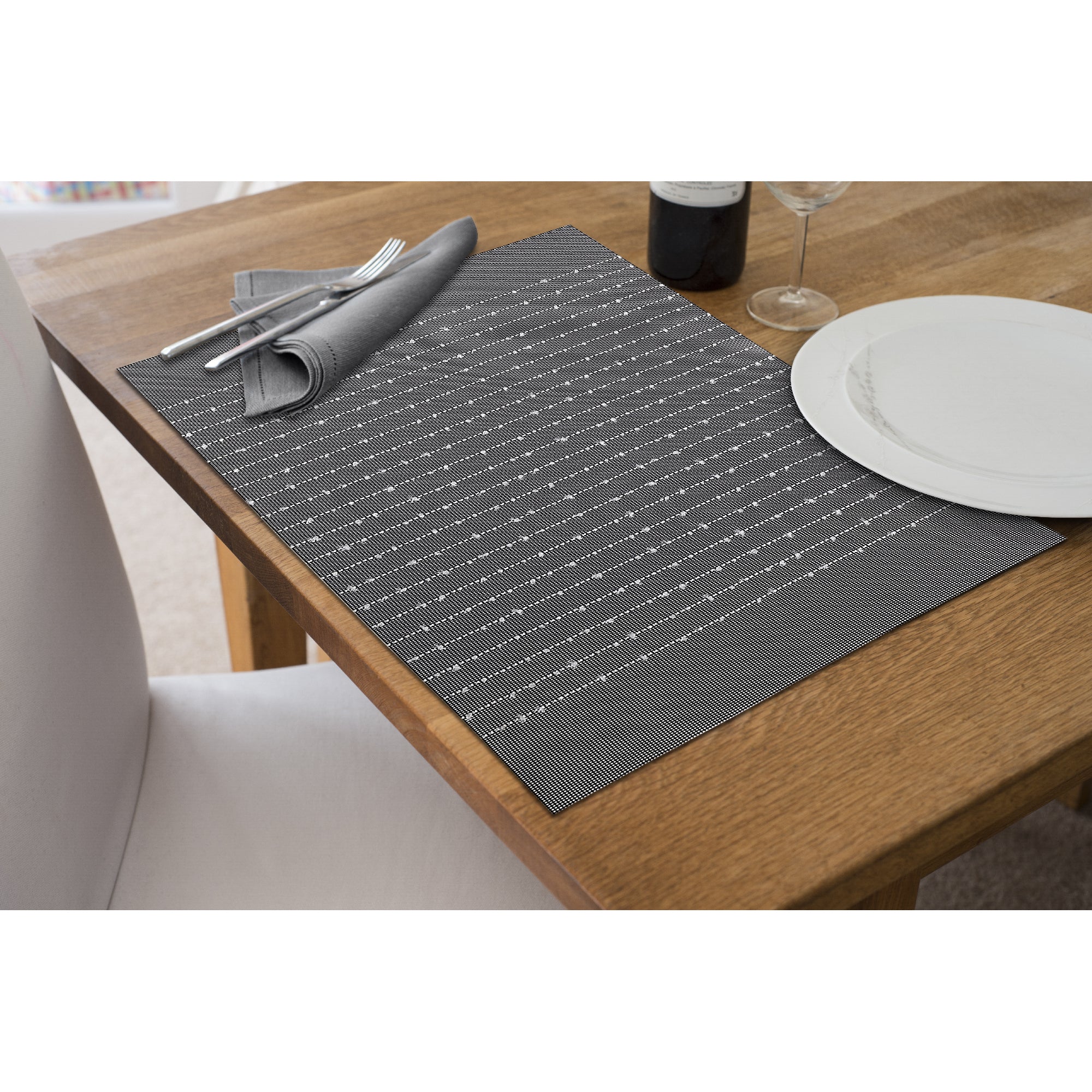 Vinyl Cotton Placemat Pinstripe Gray Set Of 12, Modern Table Decor, Dining Table Accessories