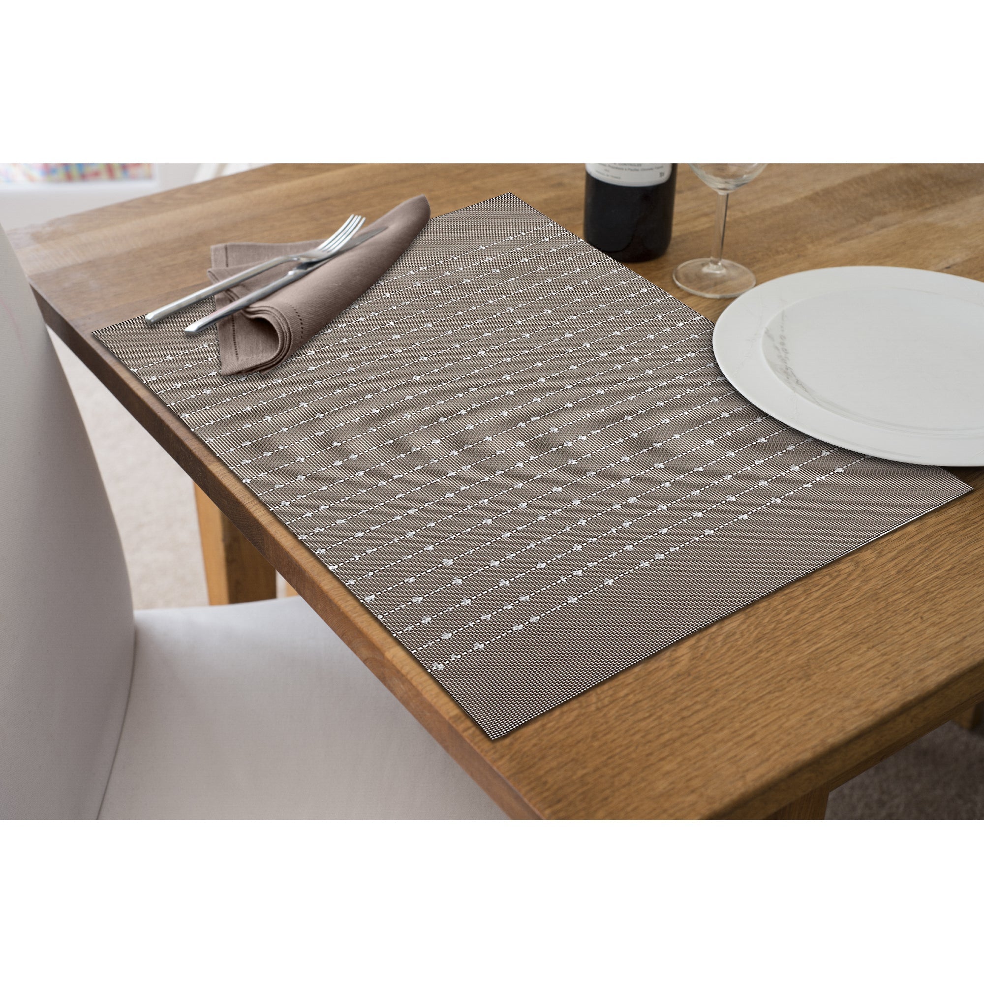 Vinyl Cotton Placemat Pinstripe Taupe Set Of 12, Modern Table Decor, Dining Table Accessories