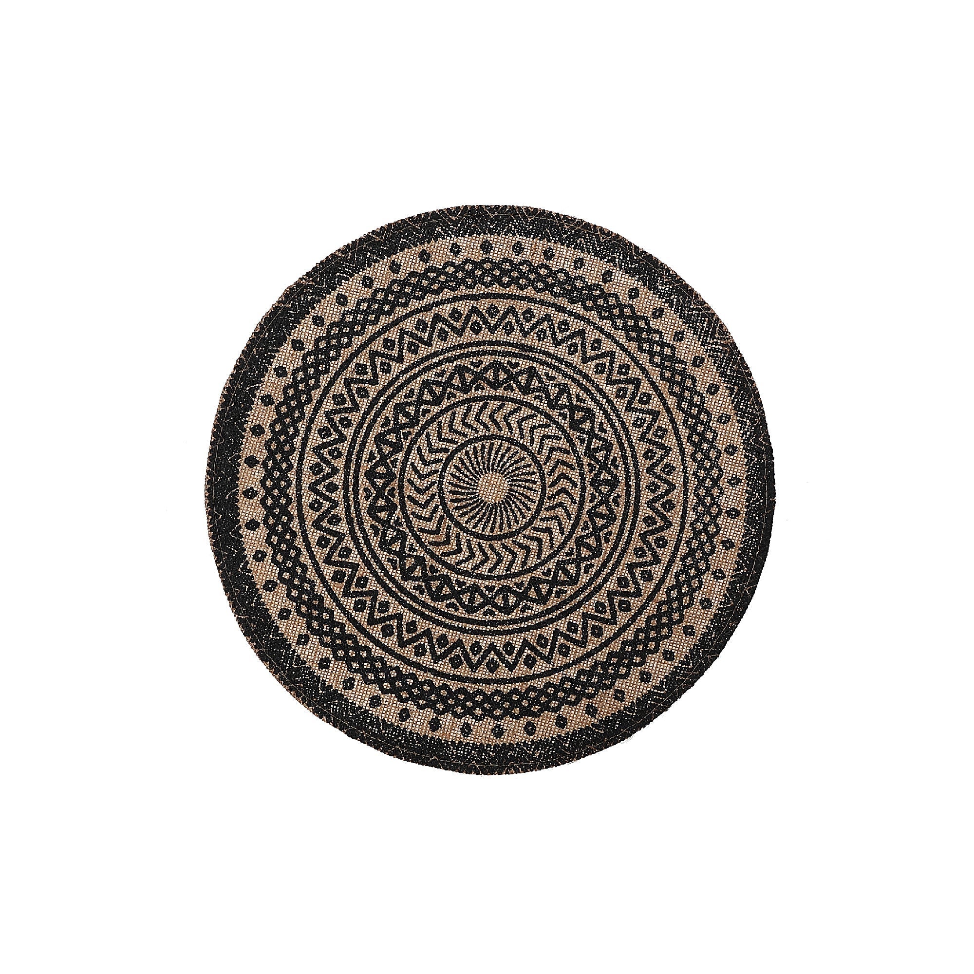 Round Jute Placemat Black Mandala Set Of 12, Rustic Dining Table Decor, Farmhouse Table Setting