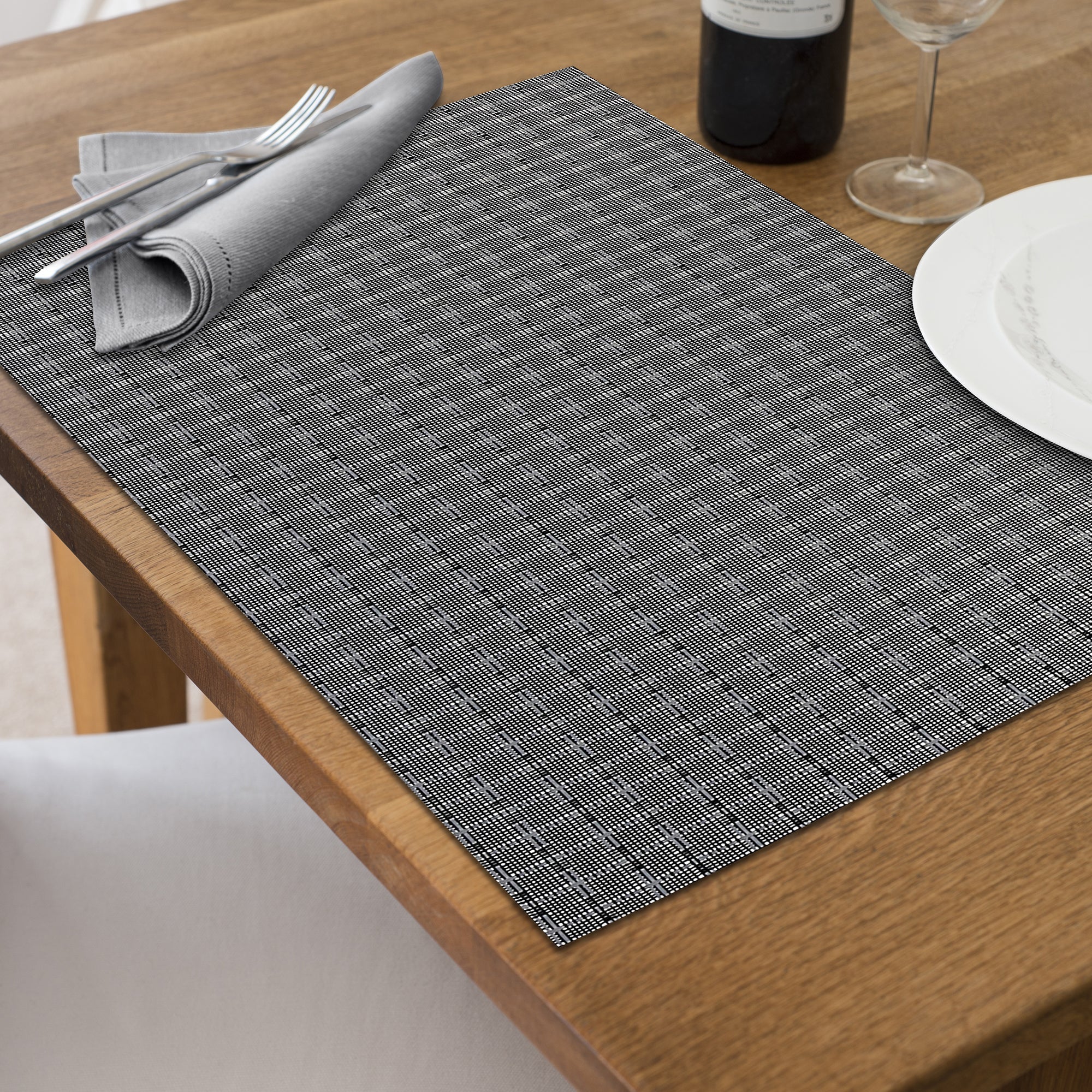 Black Weave Woven PVC Placemat Set of 12 – Durable Tableware, Easy-Clean Mats
