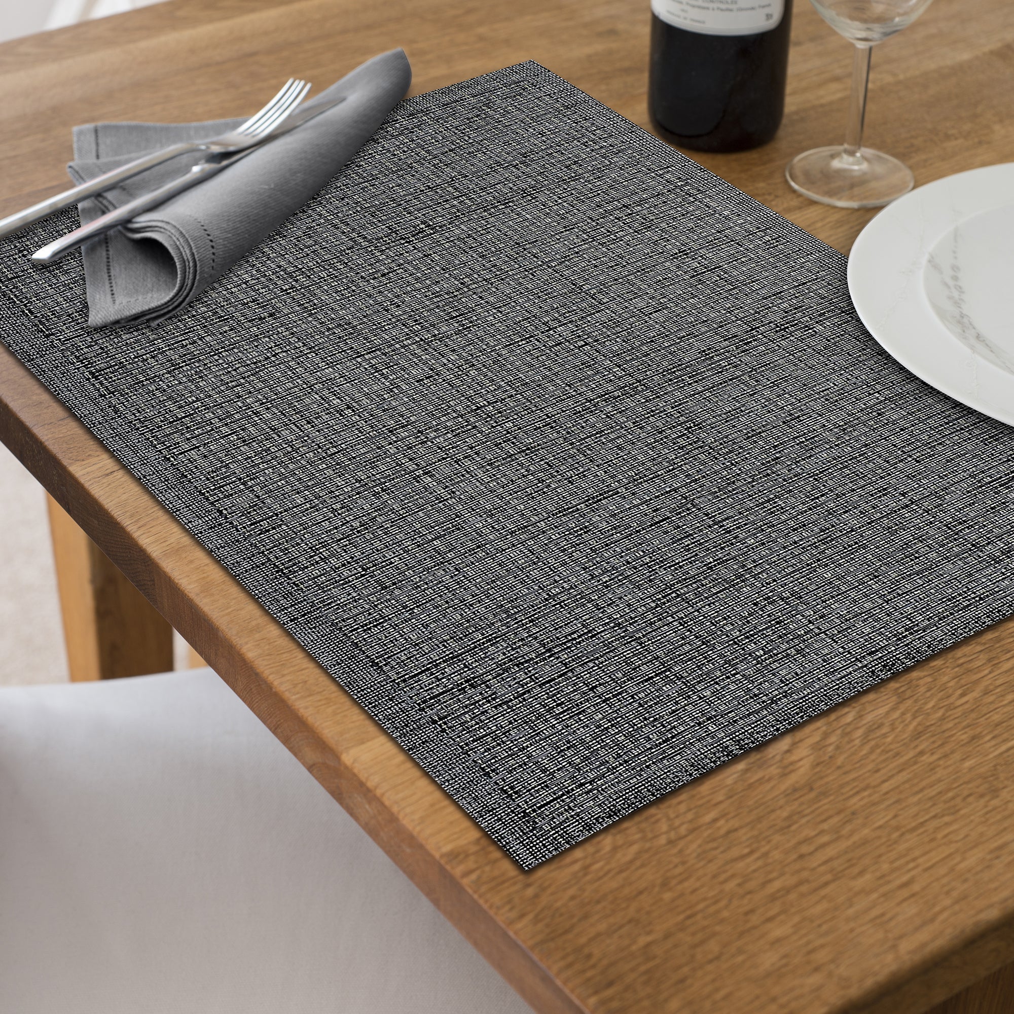 Black Lurex Woven PVC Placemat Set of 12 – Sparkling Table Decor, Durable Mats