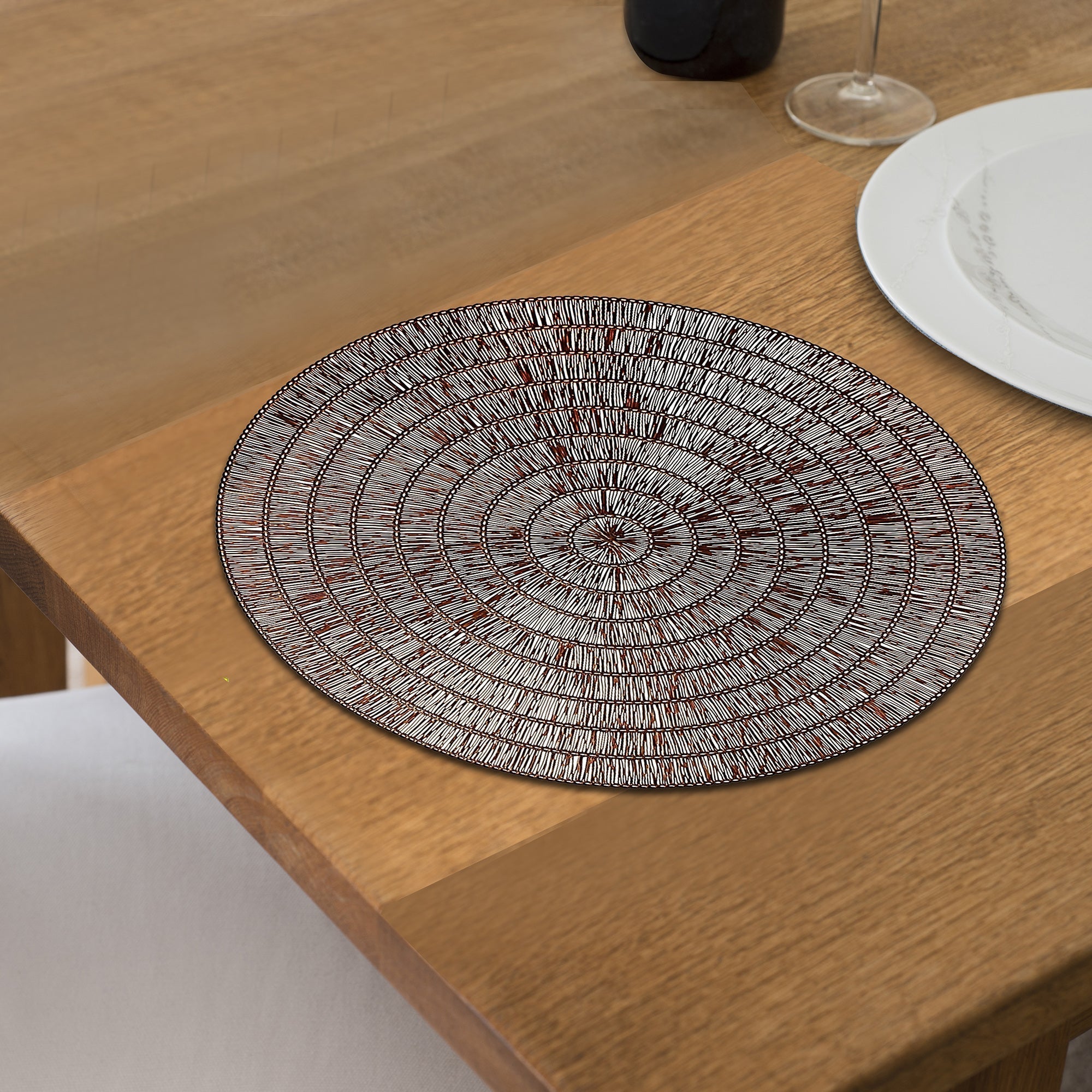 Brown Round PVC Lace Placemat Set of 12 – Elegant Table Decor, Easy-Clean Mats