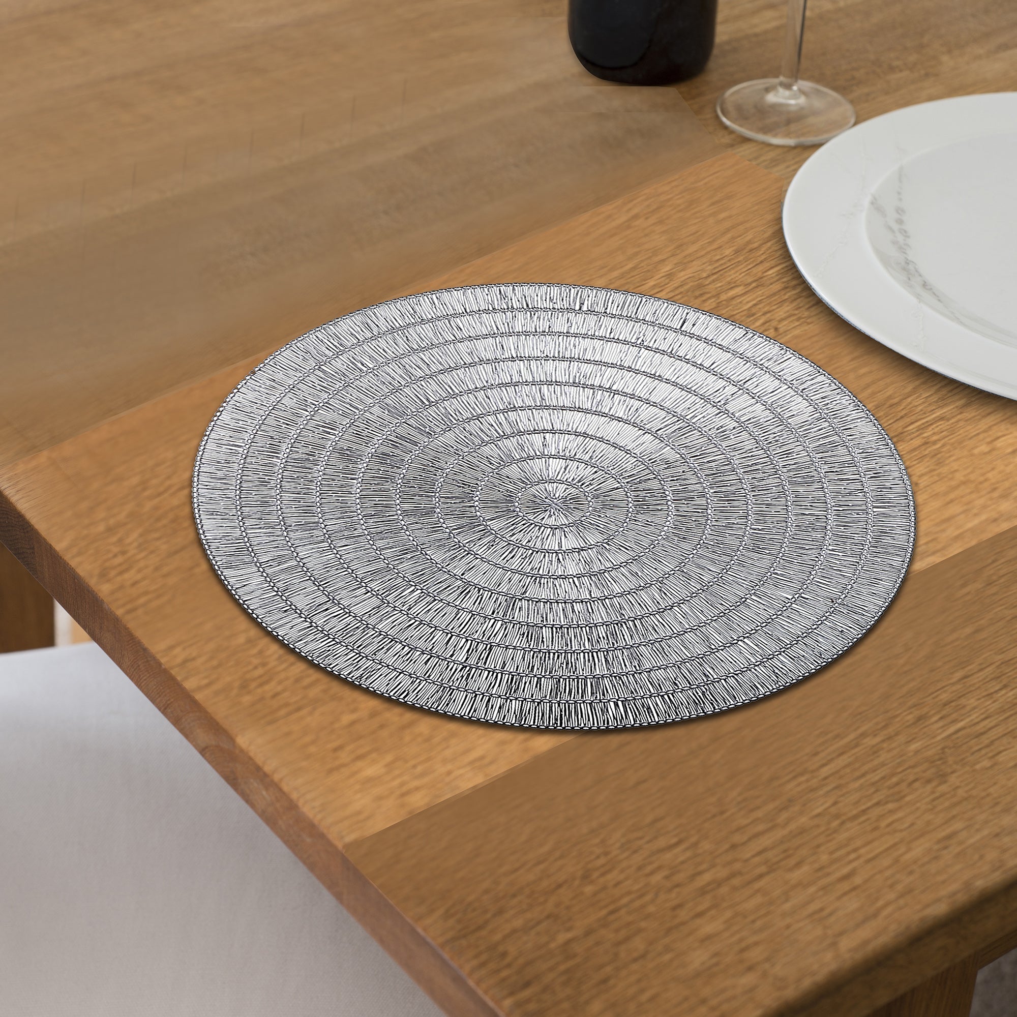 Silver Round PVC Lace Placemat Set of 12 – Elegant Table Decor, Easy-Clean Mats