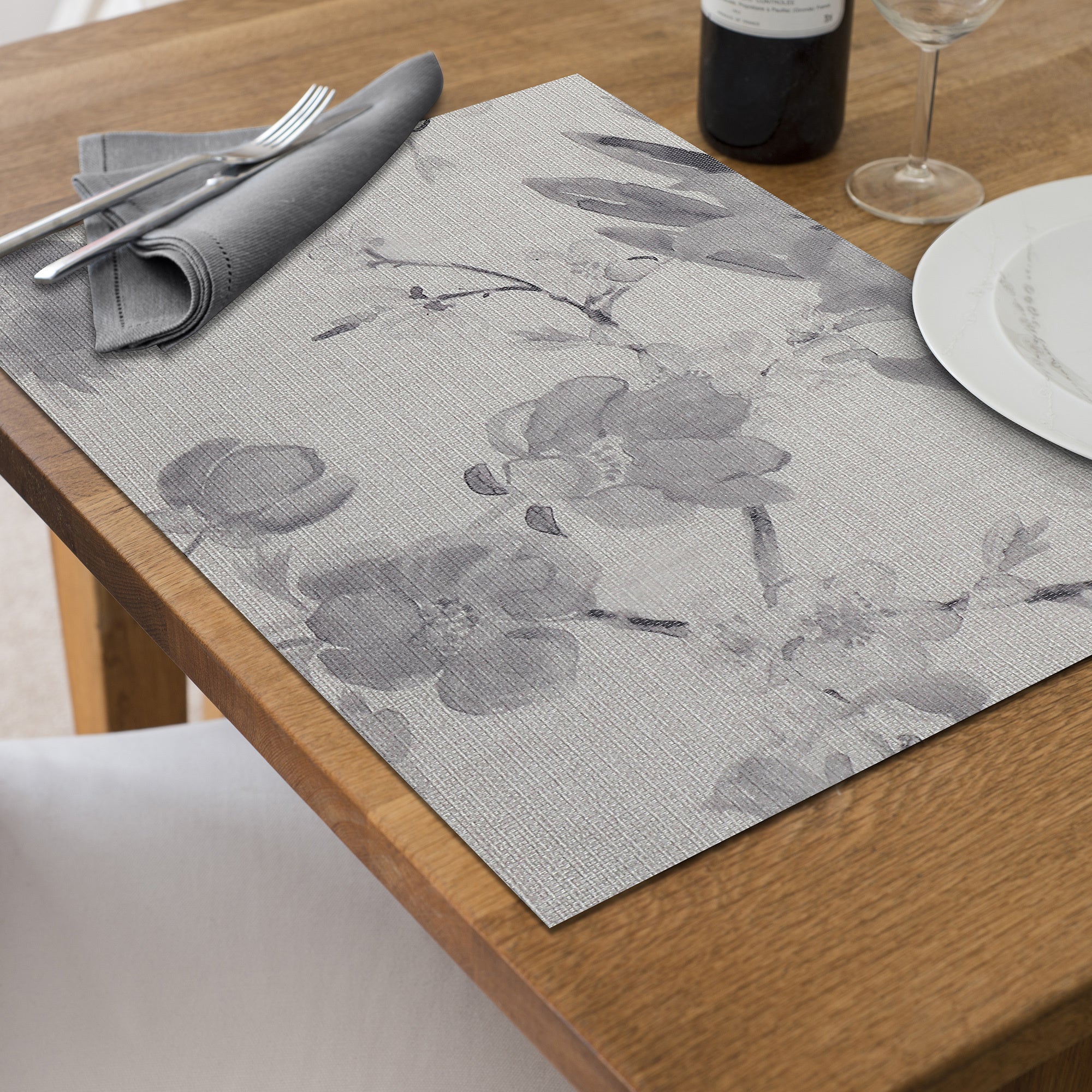 Woven PVC Printed Placemat Sepia Watercolor Design, Floral Dining Table Mat, Heat Resistant Kitchen Decor, Set of 12