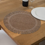 Woven Round Beige Placemat With Fringes Set Of 12, Table Decor Rustic