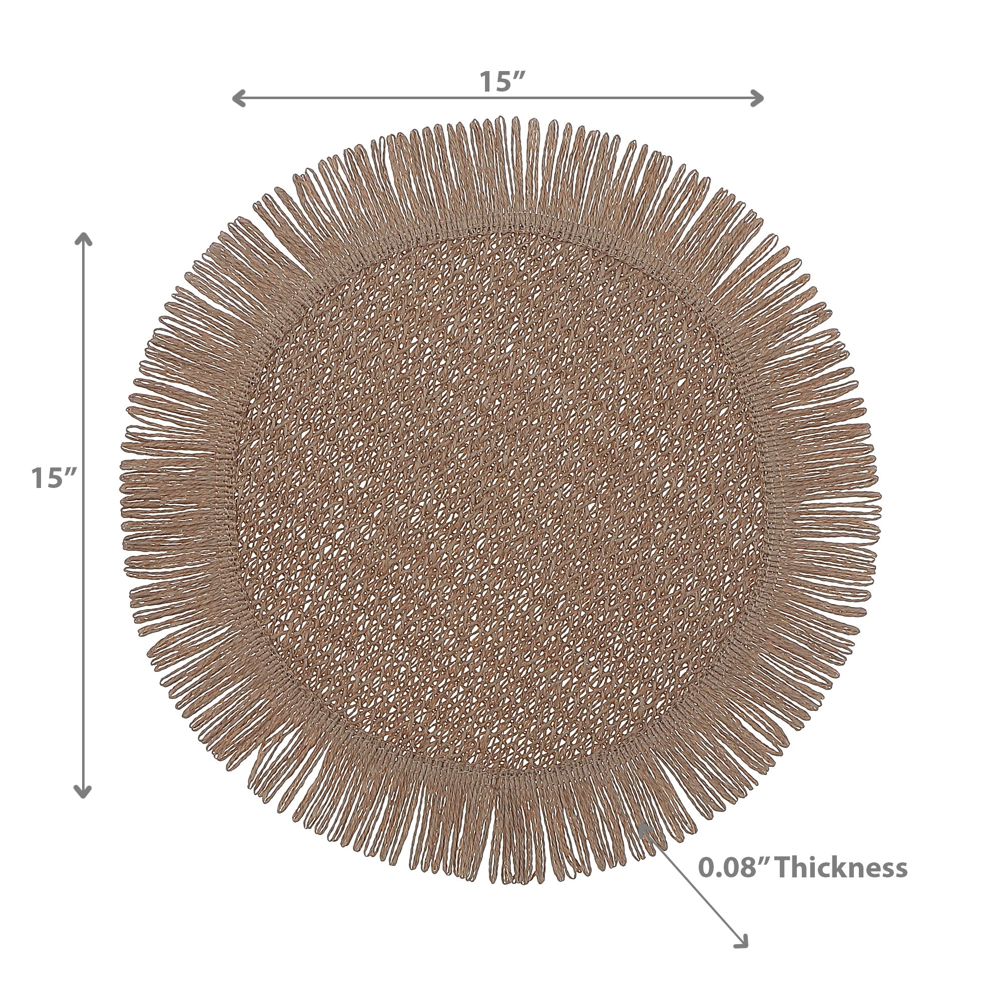 Woven Round Beige Placemat With Fringes Set Of 12, Table Decor Rustic