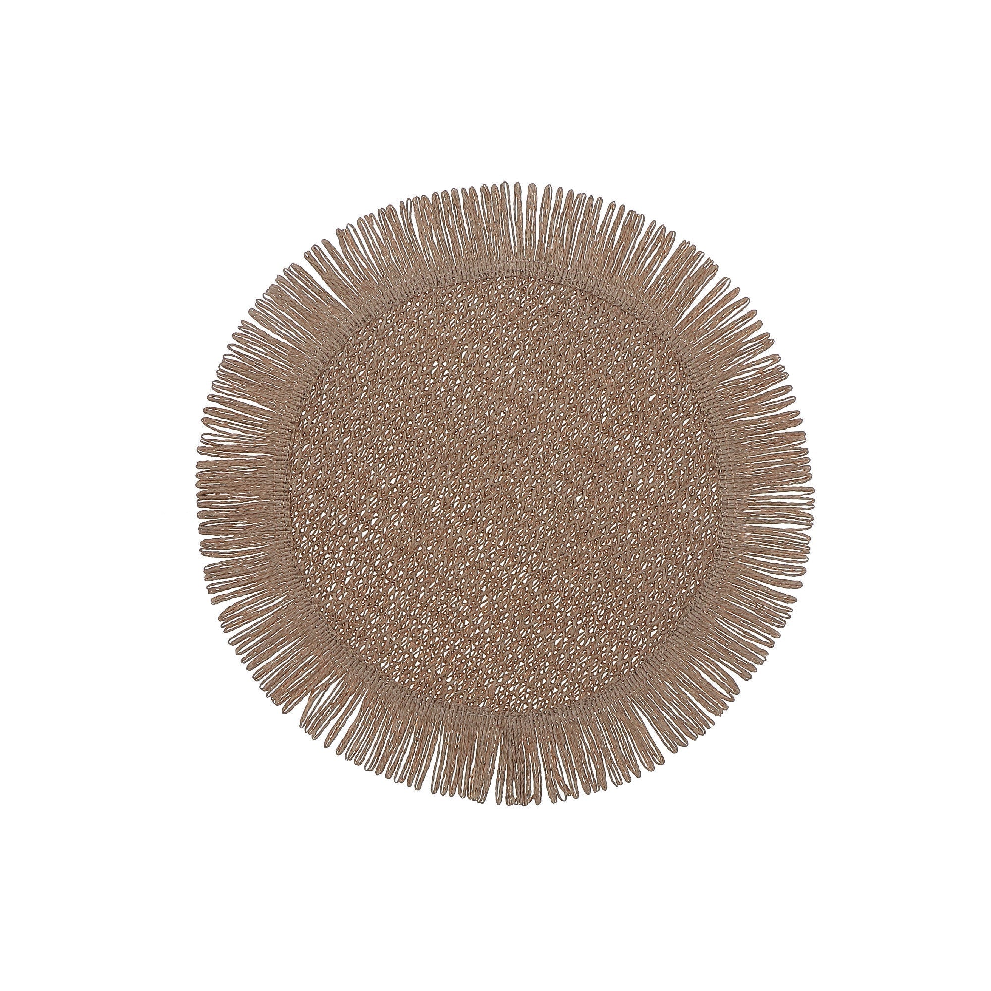 Woven Round Beige Placemat With Fringes Set Of 12, Table Decor Rustic