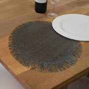 Woven Round Black Placemat With Fringes Set Of 12, Table Decor Rustic