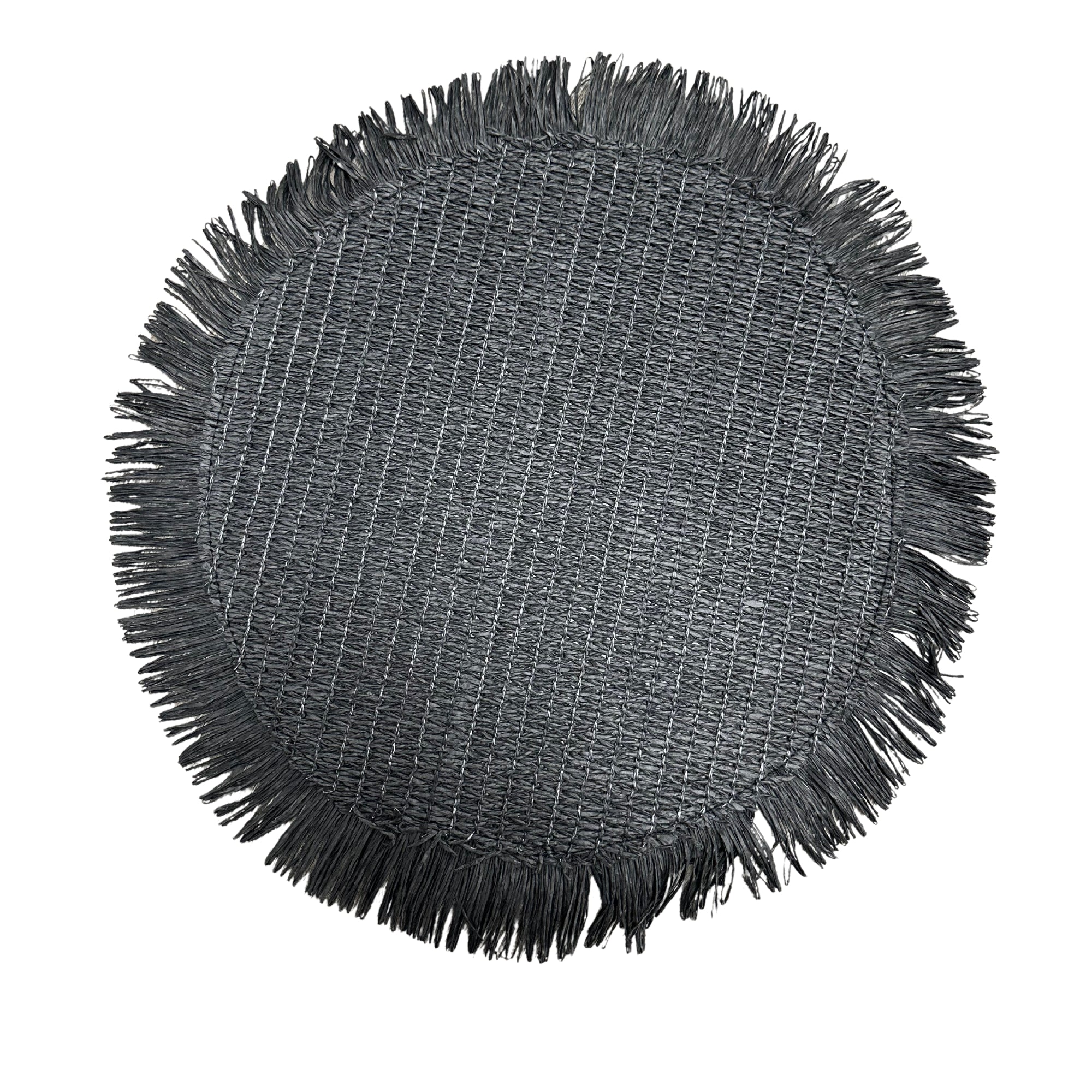 Woven Round Black Placemat With Fringes Set Of 12, Table Decor Rustic