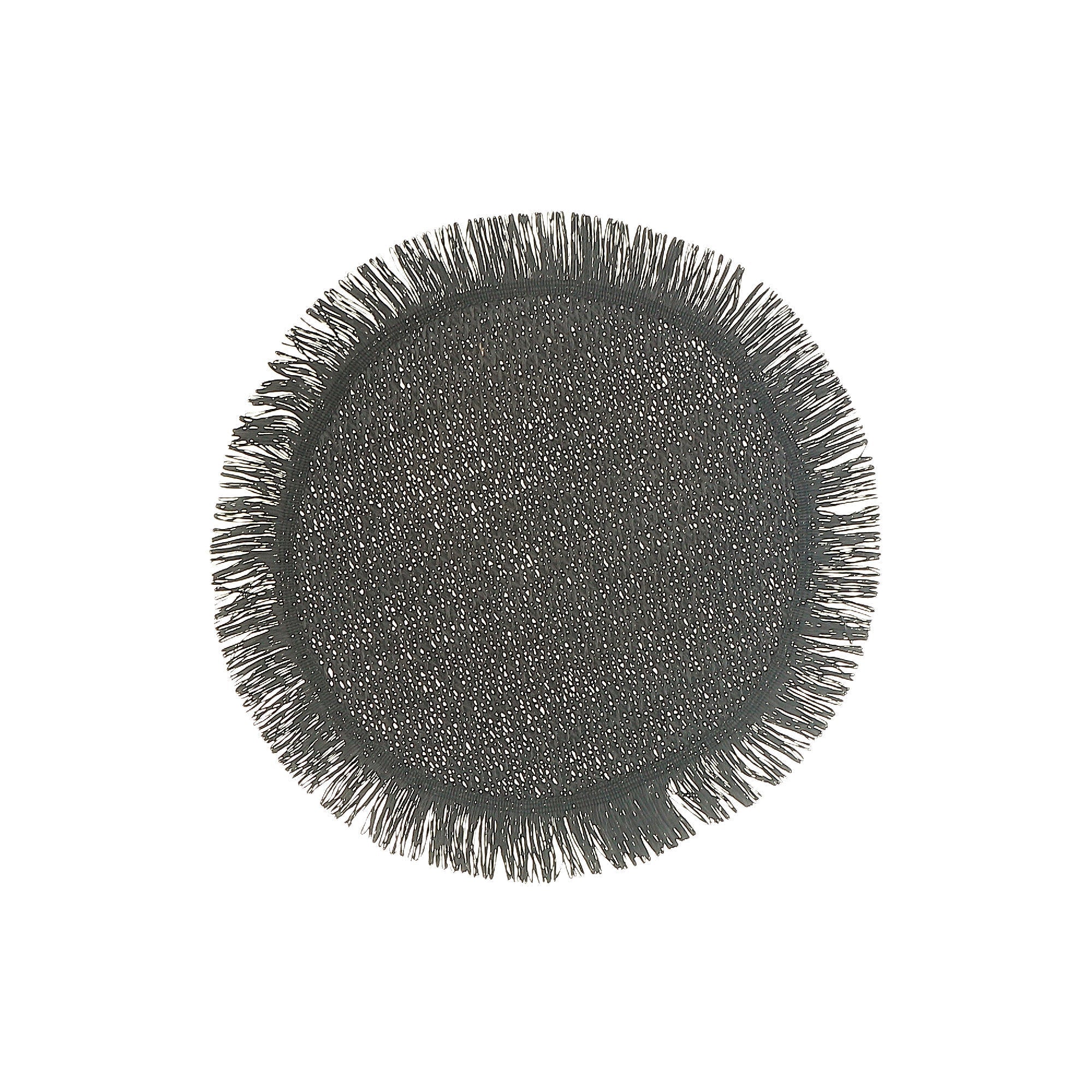 Woven Round Black Placemat With Fringes Set Of 12, Table Decor Rustic