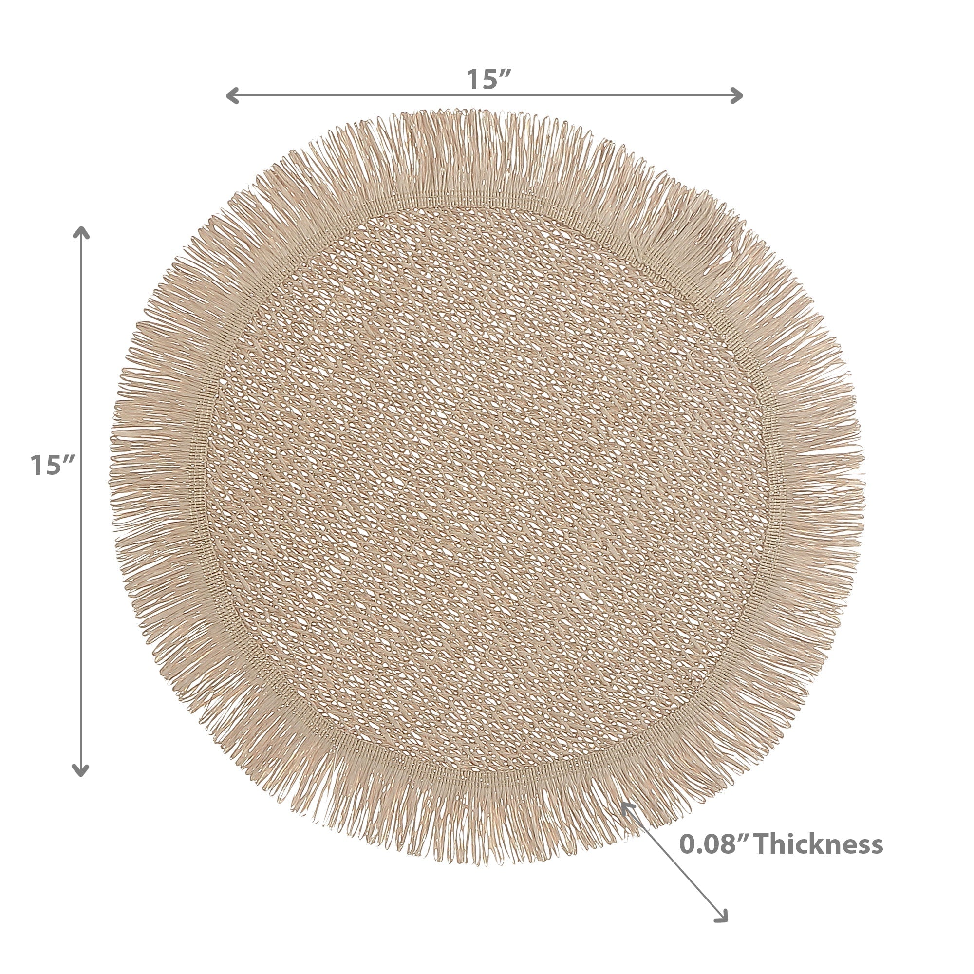 Woven Round Camel Placemat With Fringes Set Of 12, Table Decor Rustic