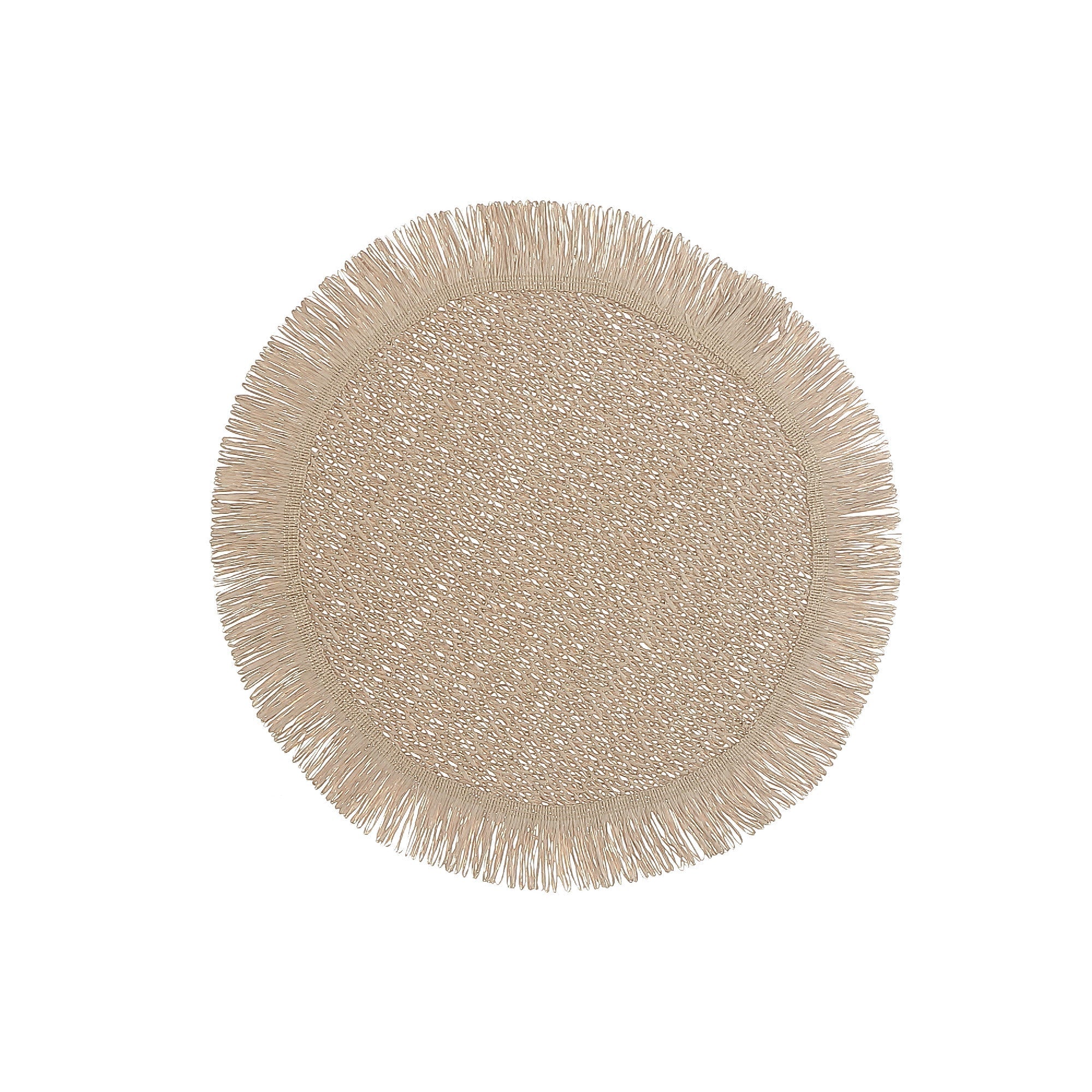Woven Round Camel Placemat With Fringes Set Of 12, Table Decor Rustic