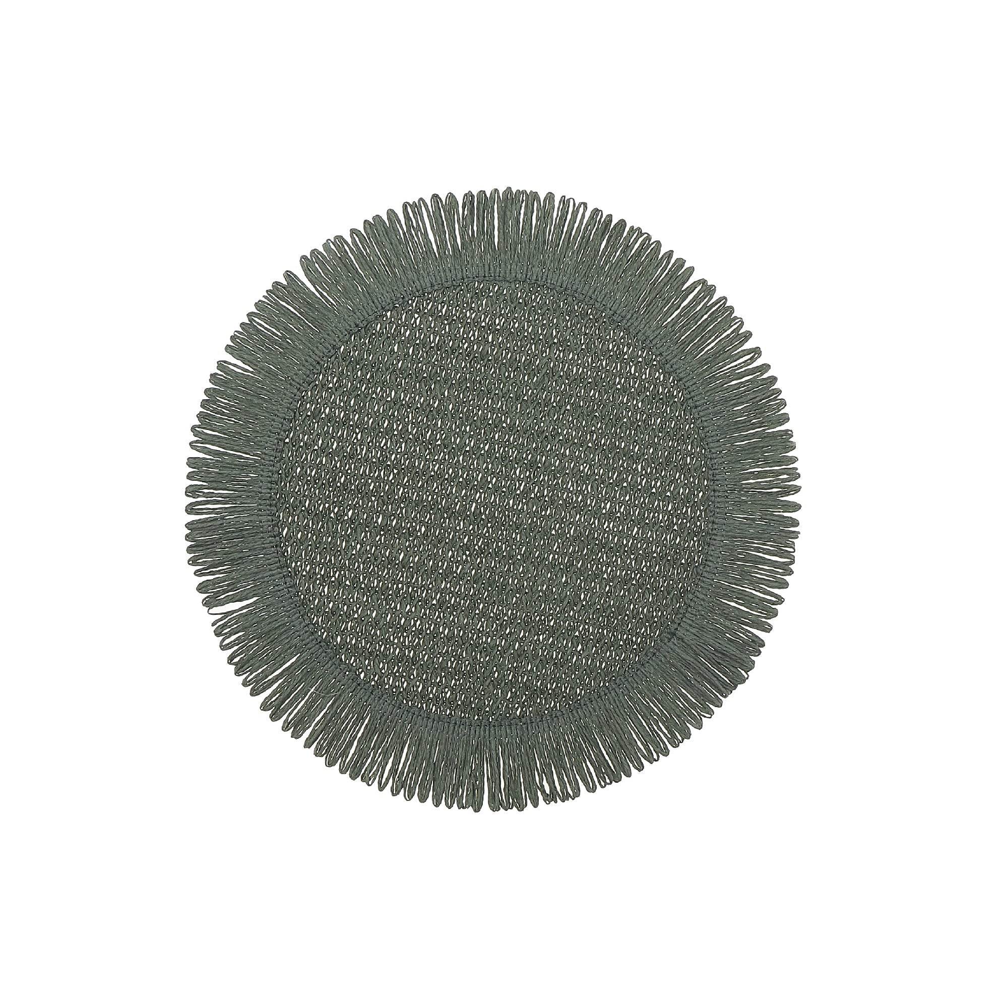Woven Round Green Placemat With Fringes Set Of 12, Table Decor Rustic