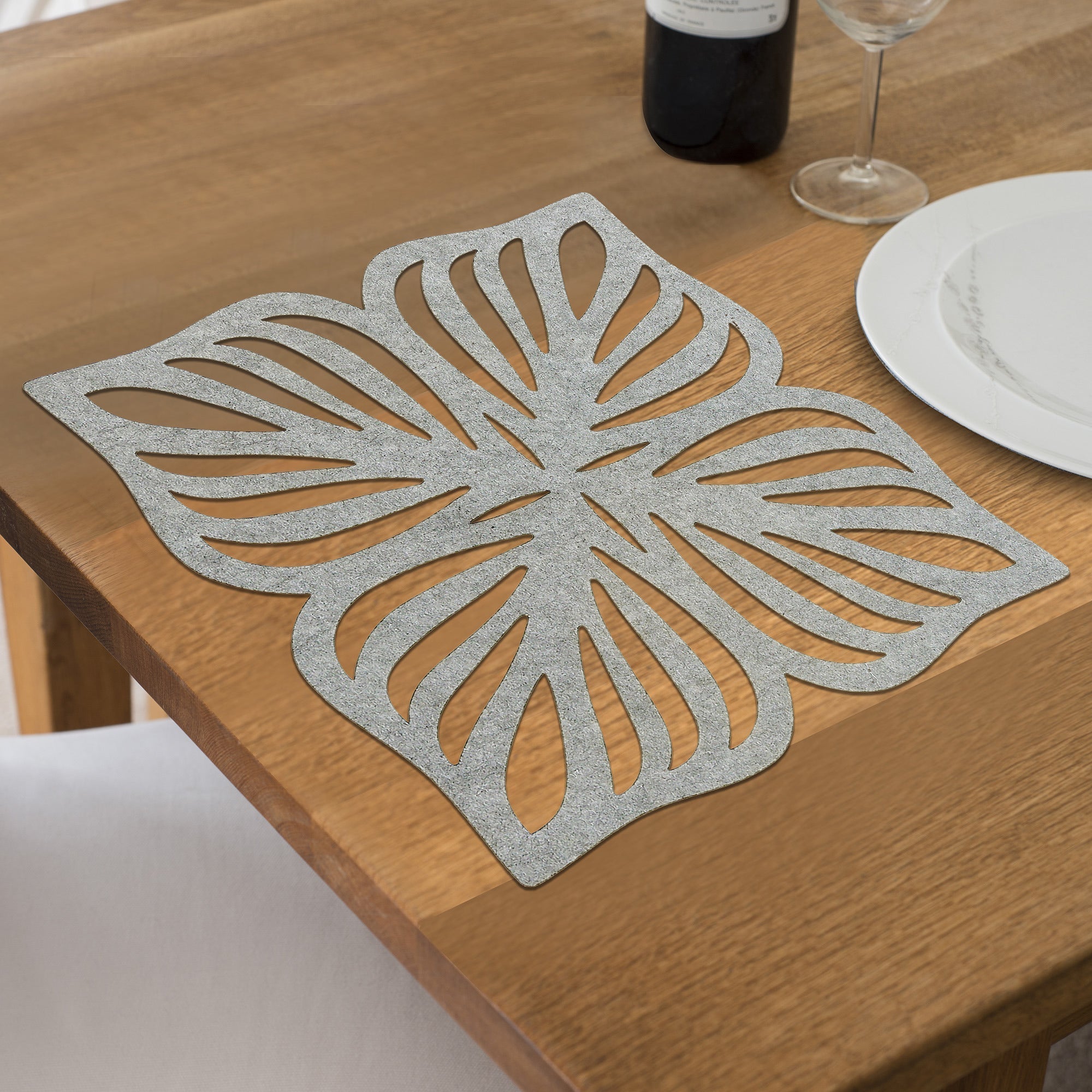 Cutout Leaf Grey Placemat Set Of 12, Dining Table Decoration